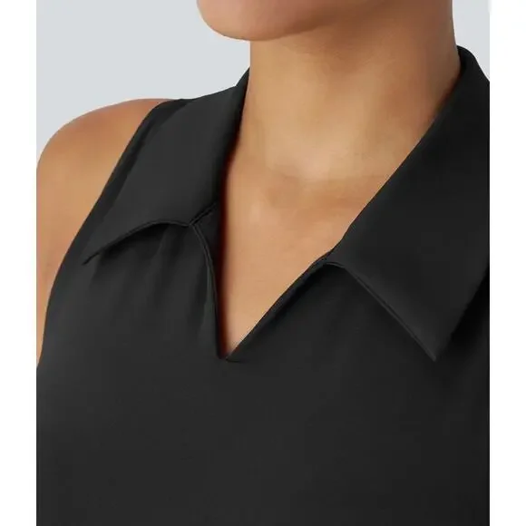 Halara SoftlyZero QuickDry Polo Collar V Neck Racerback Cropped Tennis Tank Top - Picture 2 of 13